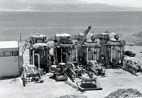 A 1964 photograph showing the Zarchin desalination plant on the Red Sea in Eilat, Israel.