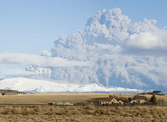 Steam and ash cloud resulting from the eruption of Eyjafjallajökull volcano in Iceland on April 17, 2010.