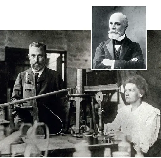 Main image: Pierre and Marie Curie working on the study of radioactivity in their Paris laboratory, sometime before 1907. Inset: A 1918 photograph of Henri Becquerel, the discoverer of radioactivity.