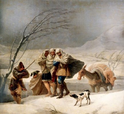 Spanish artist Francisco de Goya's painting "The Snowstorm" was created in the late 1780s during a period of colder-than-average temperatures spanning several centuries, often referred to as the Little Ice Age.