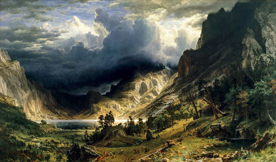 Albert Bierstadt's 1866 painting 'A Storm in the Rocky Mountains, Mt. Rosalie' depicts the dramatic geological and meteorological features of the relatively young Rocky Mountains