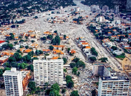 View of the urban devastation caused by a catastrophic landslide in the city of Caraballeda, Vargas state, Venezuela, on December 15, 1999.